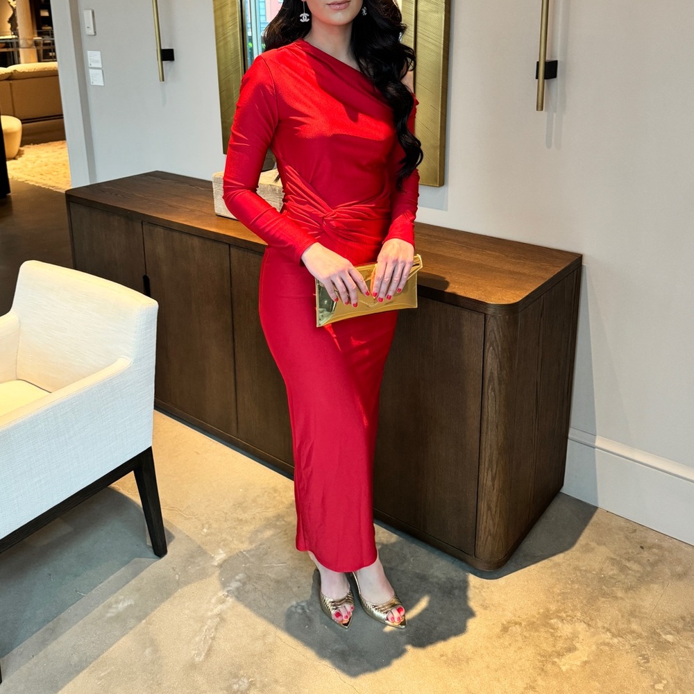 Label Nue Off the Shoulder Long Sleeve Red Dress